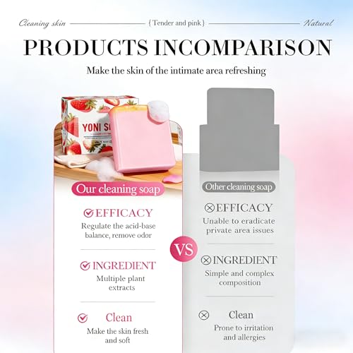 Image of pH Balanced Feminine Soap for Women, Strawberry Odor Control & Hydration, Deep Cleanse, Pure Natural Plant Extracted Essence, Gentle Yet Effective for Daily Intimate Hygiene, Vegan, Pink