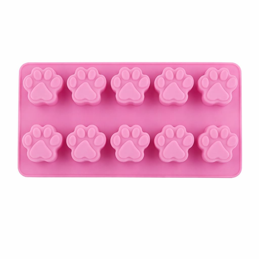 Selecto Bake Pink 10-Cavity Puppy Dog Paw And Bone Silicone Molds, Non-Stick Food Grade Silicone Molds For Chocolate, Candy, Jelly, Ice Cube, Dog Treats