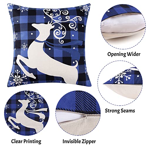 Haperlare Christmas Pillow Covers 18 X 18 Inch Set Of 4 Xmas Farmhouse Buffalo Plaid Christmas Tree Deer Sock Bell Throw Pillow Covers Winter Holiday Decorations Cushion Case For Home Sofa Couch #TOP4