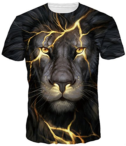 FLYCHEN Hombre T-Shirt Modelo 3D Impresos de Dibujos Animados Casual Camiseta de Manga Corta Tees León relámpago - 2XL