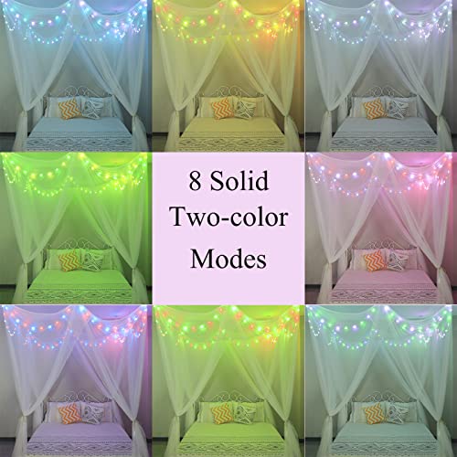 White Bed Canopy With 18 Colors Star Lights For Girls, 8 Corner Princess Canopy Bed Curtains With Color Changing Led String Lights Remote Timer For Adults Women Bedroom, Twin Full Queen King Bed #TOP3