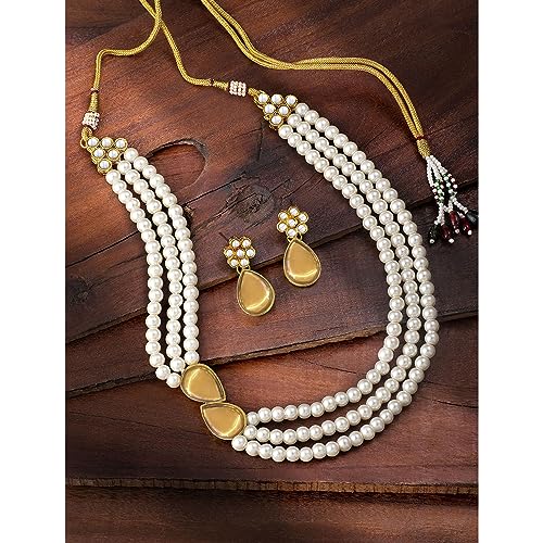 Image of Peora Faux Pearl Crystal Necklace & Jewellery Set Gift for Women