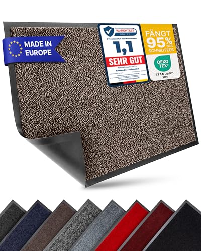Entrando Fußmatte 40x60 cm für Innen & Außen – rutschfeste Schmutzfangmatte mit Gummirand, maschinenwaschbar & robust, Abtreter Teppich für Eingang & Haustür (Braun Schwarz)