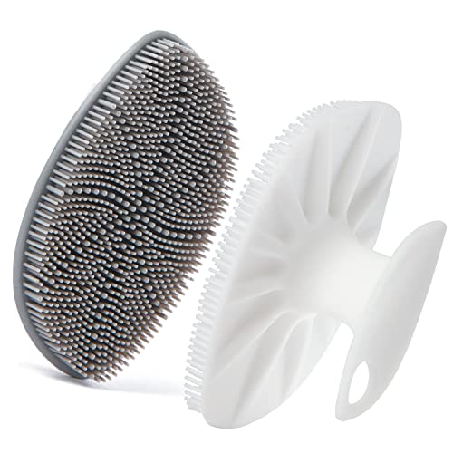 Image of Baby Bath Brush, Exfoliating and Massaging Cradle Cap Bath Brushes - Silicone Cradle Cap Scrubber for Newborns,Babies Essential for Dry Skin, Cradle Cap and Eczema (White + Gray)