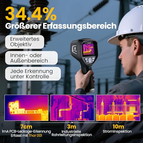 Thermal Master Wärmebildkamera Thor001 mit Makrolens Super Auflösung 512x384 Handheld Infrarot Kamera ±1,5°C Genauigkeit 2M Pixel Visuelle Kamera PC/Wifi APP Bilder-Analyse (Thor001 Schwarz)