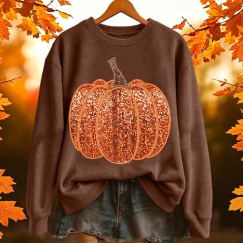Pumpkin Sweatshirt Women Sequin Oversized Crewneck Halloween Sweatshirts - image 3