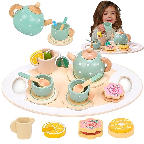 TUZHE Teeservice Kinder Holz Set, Spielküche Zubehör Matschküche...