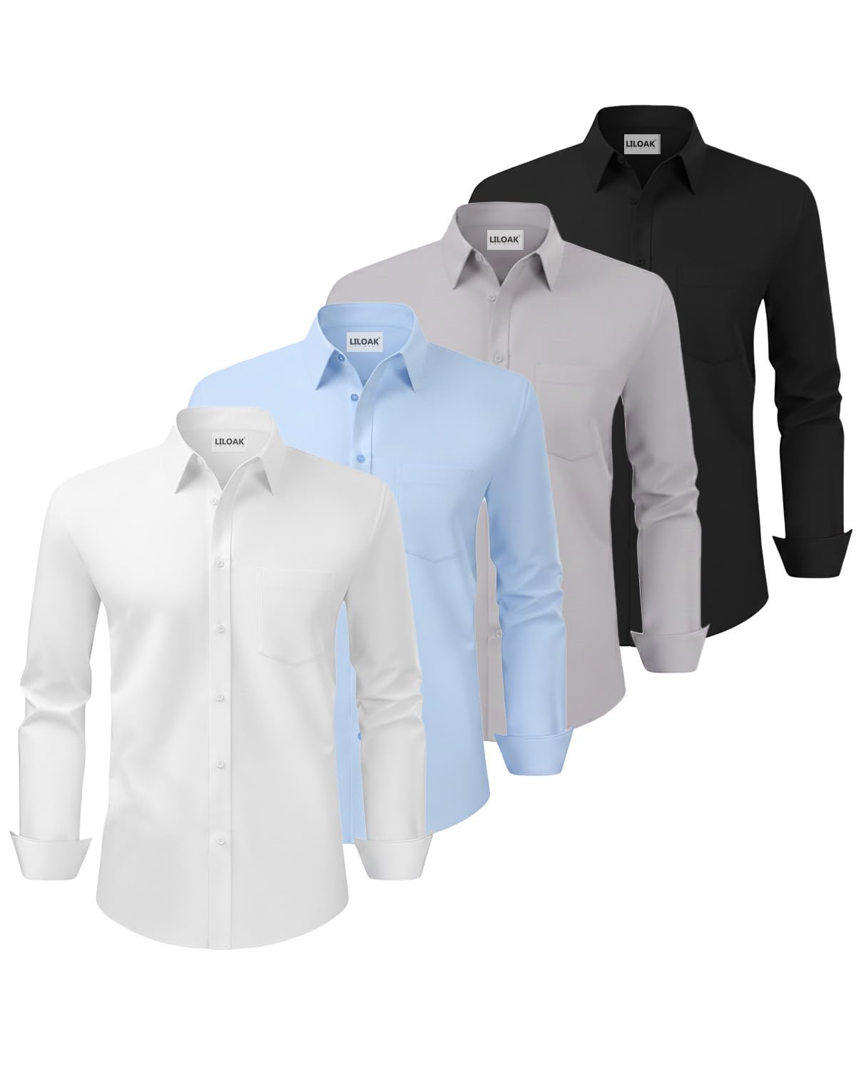 Liloak 4 Pack Mens Dress Shirts Classic Men's Long Sleeve Button Down Shirt Business Wedding Formal Shirt White
