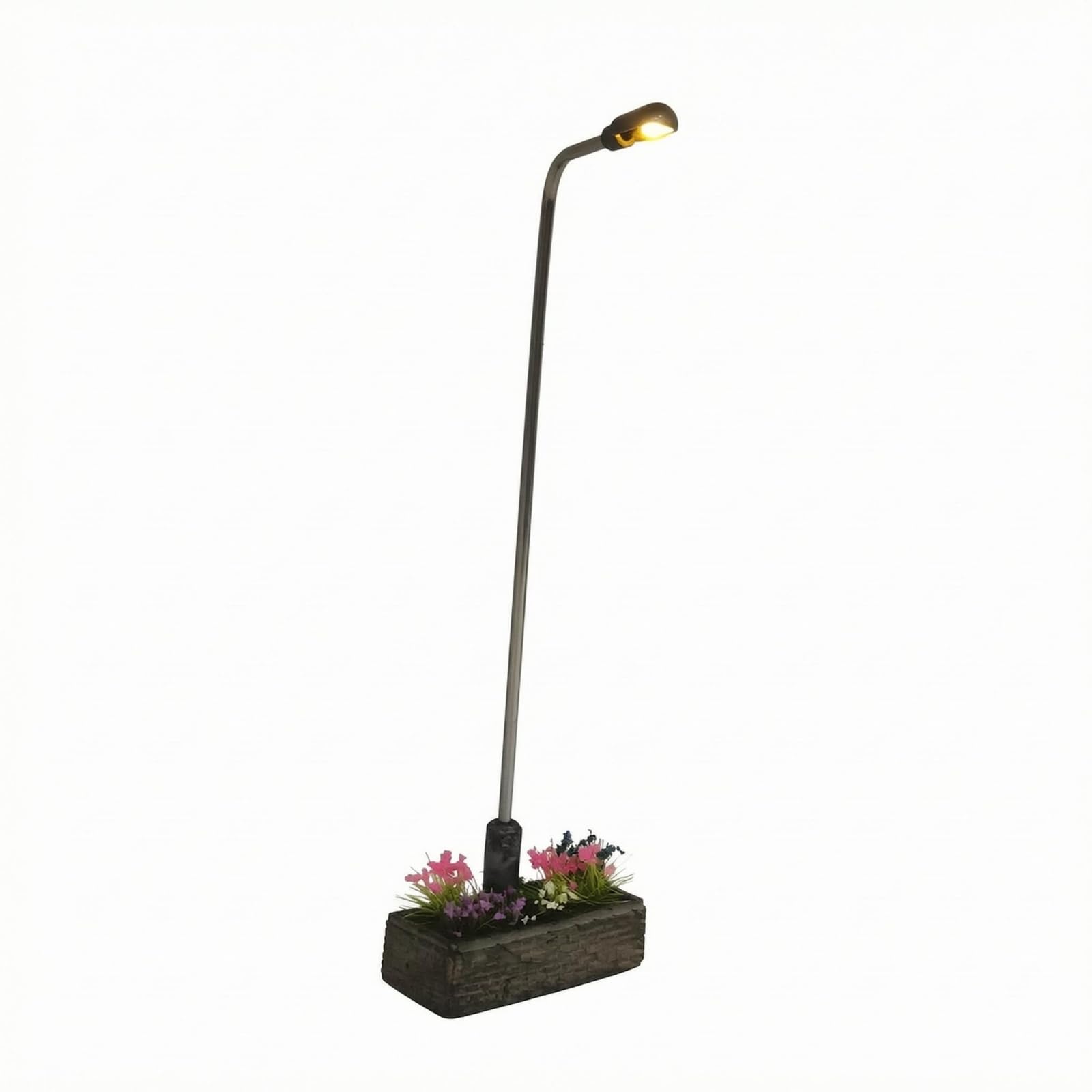 Metal Pole 1/64 Road Light Battery Powered Miniature Road Lamp Landscaped Base Desktop Streetlamp Model Plant Detailing for Scene Display, 15CM, Yellow Battery-image-34