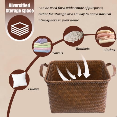 Image of BROWNLILY Handwoven Clothes Basket Laundry Hampers Large Wicker Storage Baskets for Shelves Blankets Closet Storage Bins Car Bedroom Bathroom Organizers and Storage Bath (Pack of 10, Brown)