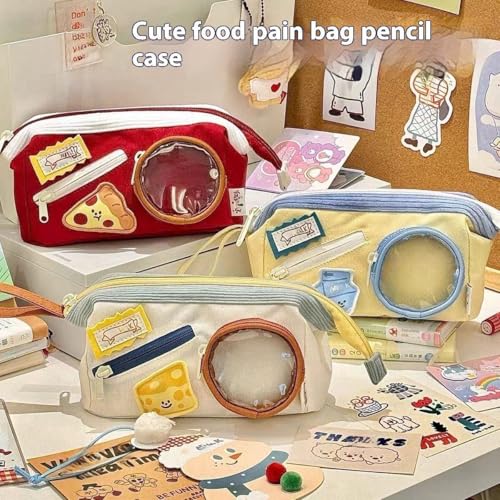 Image of Invite Large Capacity Cute Aesthetic Pencil Case with Multi Compartments, Multi-Pocket Pastel Pen Pouch Organizer with Zipper, Kawaii School Supplies Bag for Girls, Teens & Students (Cheese Pizza)