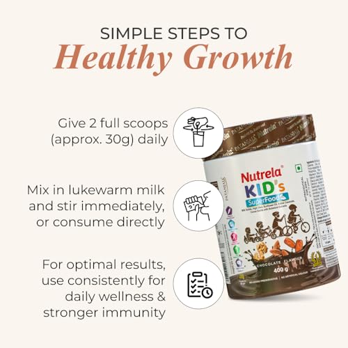 Image of Nutrela Kids Protein Powder - 400g, Chocolate Flavour | Helps in Memory and Brain Development | Improve Muscle Mass, Bone and Teeth Strength | Ideal for 4 to 15 Years | Pack of 3