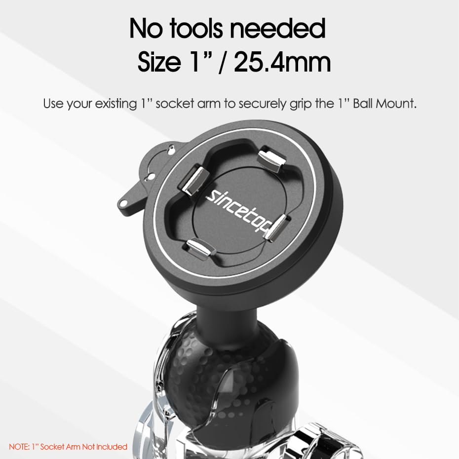 Image of sincetop Universal 1 inch Ball Motorcycle Phone Mount,Quick Release Motor Bike Smartphone Holder 【Series C - 2nd Gen】 Double Socket Arm not Included