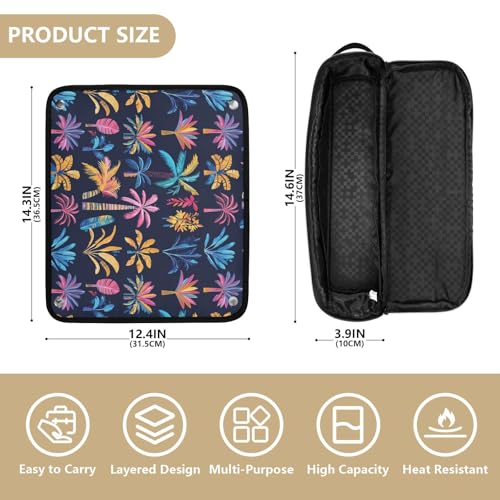 Bolsa organizadora de herramientas para el cabello con diseño abstracto de palmeras y mármol, resistente al calor, para planchas y rizadores, portátil miniatura 4