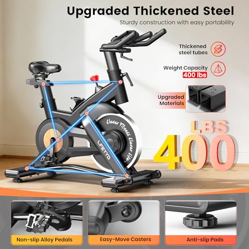 Image of Exercise Bike for Home, Quiet Adjustable Magnetic Stationary Bike for Home Cardio with App Compatible, Spin Bike with 400 lbs Capacity, Spinning Bike with Heart Rate Monitor,Comfort Seat /Alloy Pedals /LCD Monitor