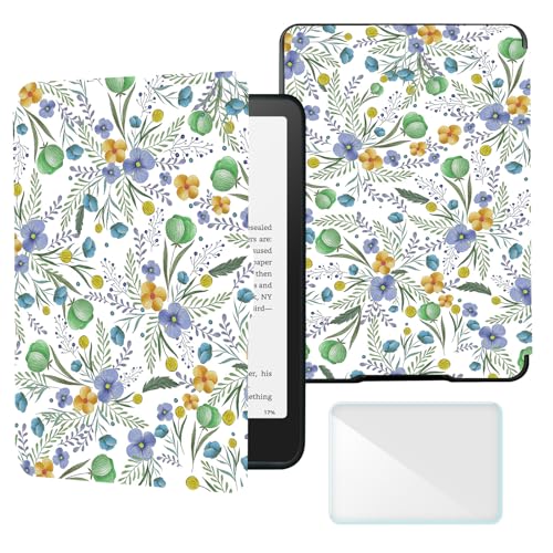 Case Compatible with Kindle Paperwhite 5th/6th/7th Gen e-Reader (2012-2017 - Model No:EY21 & DP75SDI), Includes a Screen Protector - Premium PU Leather Cover with Auto Sleep/Wake,Flowers