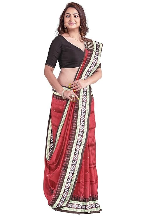 Image of Handmade Pure Bomkai Silk Saree Khandua Natural Silk Ikkat Saree For Women /Ethnic Wear /Traditonal Saree /Handloom Saree With Regular Fit Blouse Piece