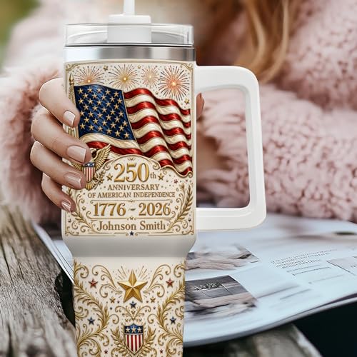 Image of Personalized 250th Anniversary Of America Tumbler - Custom Patriotic USA Flag 1776-2026 Gifts - 3D Effect US Eagle Freedom Cup 40oz A3 - American Independence Celebration Gifts For Men Women