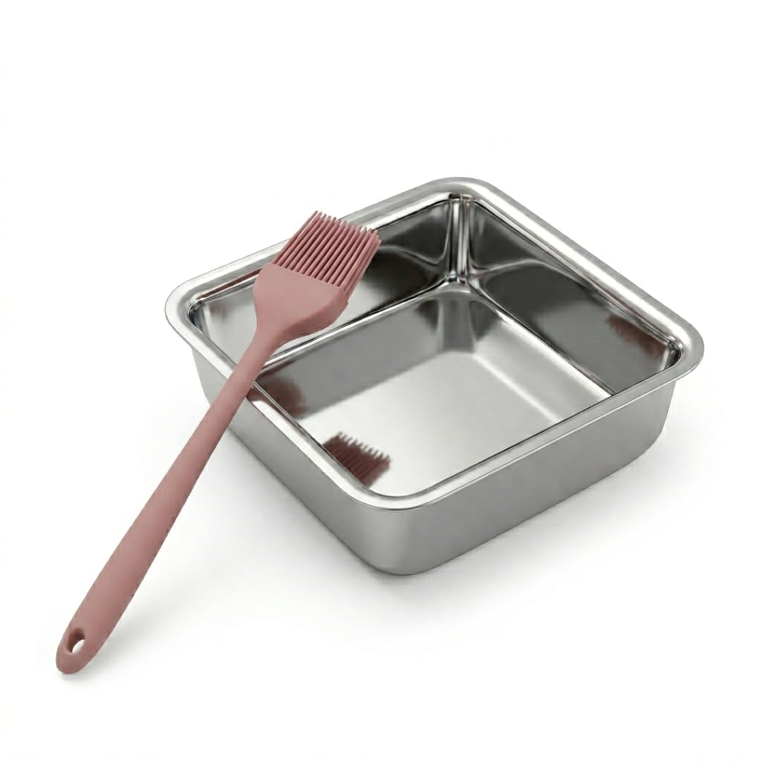 Professional Combo of 6x6x2" Aluminium Cake Mould Square Shape + Silicone Pastry Brush (21cm) Set | Heavy-Gauge Baking Tin for Brownies | Cake Banane Ka Sacha | OTG & Air Fryer Safe Rust-Free Bakeware-image-11