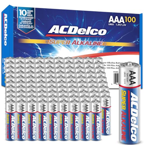 Image of ACDelco AAA Batteries, Maximum Power Super Alkaline Battery, 10-Year Shelf Life, Recloseable Packaging, 100 Count