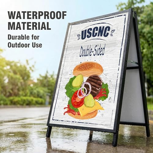 USCNC 2 Pack Heavy Duty A-Frame Sidewalk Sign 24 x 36 Inch, Portable Double-Sided Sandwich Board Slide-in Folding Metal Signboard (Frame only,No white board)