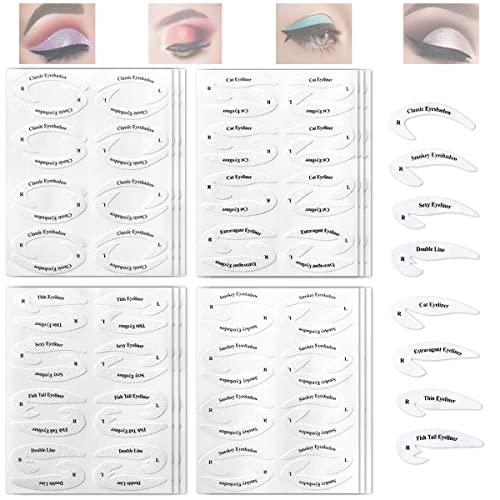 FERCAISH Lot de 12 pochoirs pour eyeliner réutilisables tout en un pour fard à paupières - Tampons pour pochoir à eyeliner en forme de chat, ombre à paupières fine et classique Cover