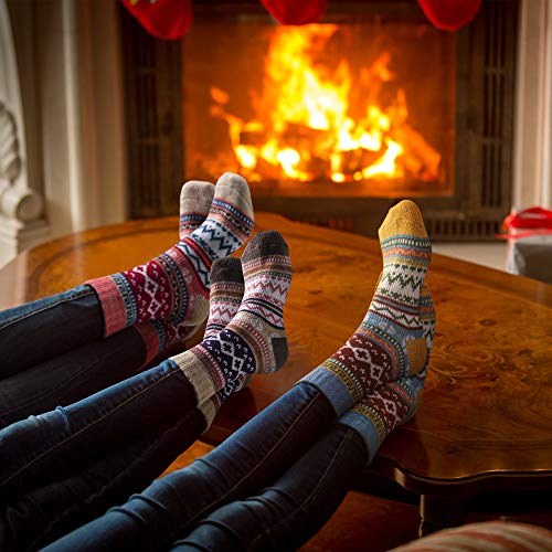 Image of ICEIVY Socks Women, Soft Knit Wool Winter Thick Warm Cabin Fuzzy Crew Women Socks 5 Pack