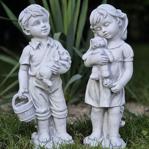 FABRIQ Set Steinfiguren Junge & Mädchen – Steinguss Kinderfiguren...