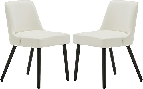 MINCETA Morden Silla de comedor tapizada con patas de madera, juego de 2 sillas de cocina, PU en blanco crema
