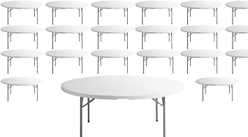 Pack 30 6-ft / 180 Cm White Folding Round Table Granite Outdoor Table 6 Ft Banquet Table Plastic Round Folding Table Banquet Round Table Outdoor Granite Table Large Plastic Table Folding Tables 72