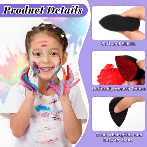 25 Pcs Face Paint Sponges, High Density Droplet Face Makeup Sponges, Black Facial Painting Sponge for Kids and Adults Art Work Body Paint Halloween Christmas Party Makeup