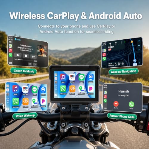Image of SIXTOP 7 inch Motorcycle CarPlay Screen w Dual 1080P Dash Cam CarPlay Android Auto GPS Navigation System for Motorcycle IP67 Waterproof Touch Screen Bluetooth Voice Control Wired Control Magnetic Mount