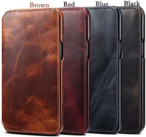 Kkfaus Flip Phone Case Holster, Oil Wax Cowhide Shockproof Folio Cover Wallet [Card Holder] For Apple Iphone 13 Pro (2021) 6.1 Inch (Color : Black) #TOP3