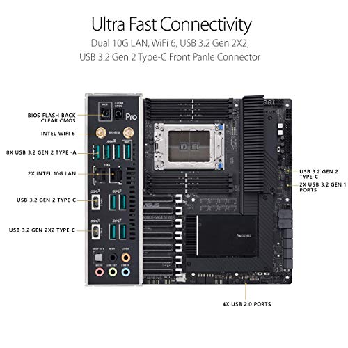 Image of ASUS Pro WS WRX80E-SAGE SE WIFI AMD Threadripper Pro EATX workstation motherboard (PCIe 4.0, ASMB9-iKVM, 2x10Gb LAN, 7xPCIe 4.0 X16 slots, 3xM.2,2xU.2 ports, 11 USB 3.2 Gen 2 ports,8-channel DDR4 ECC)