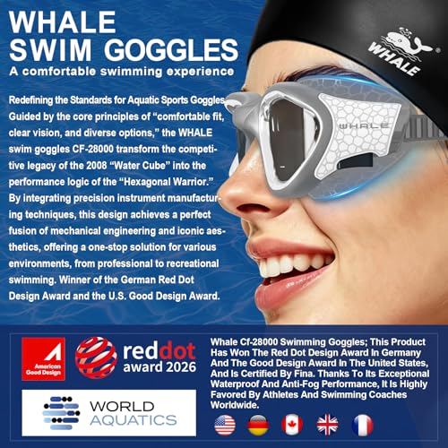 Image of Whale Swim Goggles, HD Anti-Fog Goggles, Unisex | 100% UV Protection | Anti-Fog Design Clear Wide-Angle Underwater View
