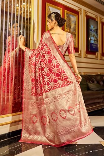 Image of SWORNOF Women's kanjivaram banarasi silk saree Zari Woven for festival Wedding silk with rich pallu Design sarees for women with Unstitched blouse piece