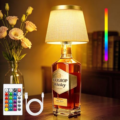 NVJGROP Wireless Bottle Lamp Rechargeable RGB Linen Bottle Stopper Lamp Can Continuous Use for 20-60 Hours Bottle Lamps for Liquor Suitable for Bedrooms Bars Living Rooms Table.