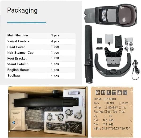 Elitzia 7 Color Hair Steamer Black Hooded Micro Mist Ozone for Natural Black Hair Adjustable Height Wheels 3 Mode 5 Level Time Temperature Control Dye Perm Hair Professional Home ET1408T - Image 8