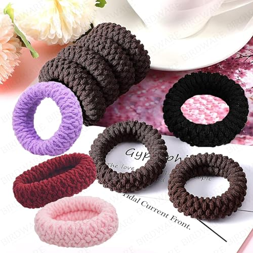 Image of BIRDWARE Black Hair Ties for Women Girls, Seamless Thick Black Hair Band, Multi color Elastic Hair Ties No Damage Ponytail Holder (12Pc Tyre Ring)