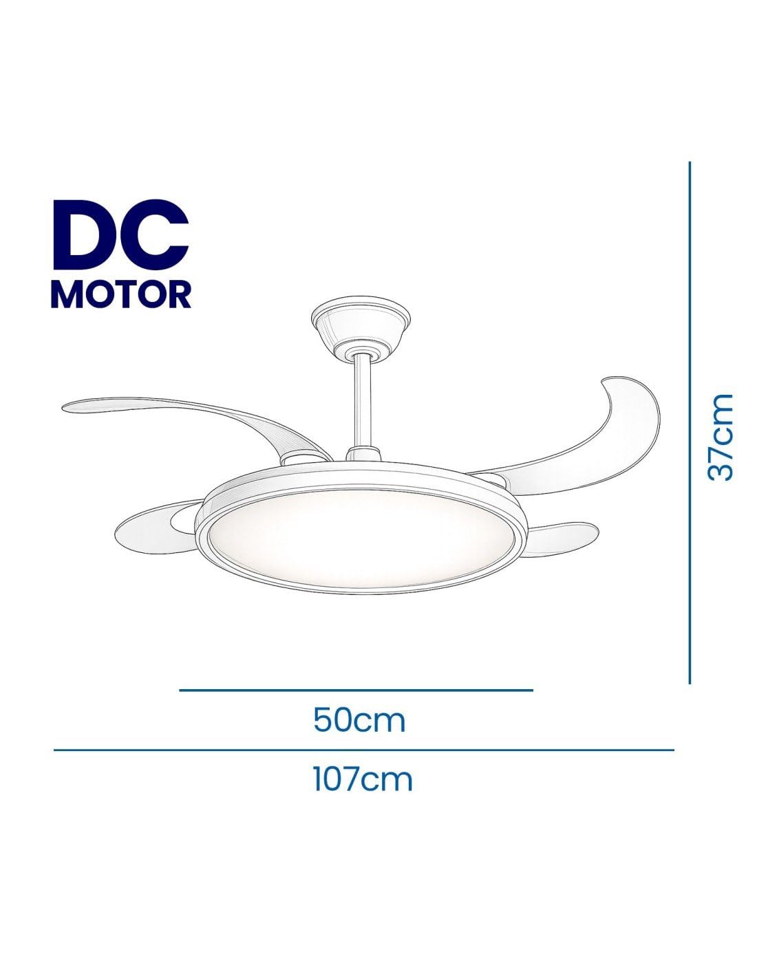 JARDIN202 - Ventilador de Techo Wifi Alexa/Google Home con Aspas Retráctiles, Motor DC, Temporizador, Luz LED Regulable, Mando a Distancia | 50 cm (Zahara Wifi Blanco)