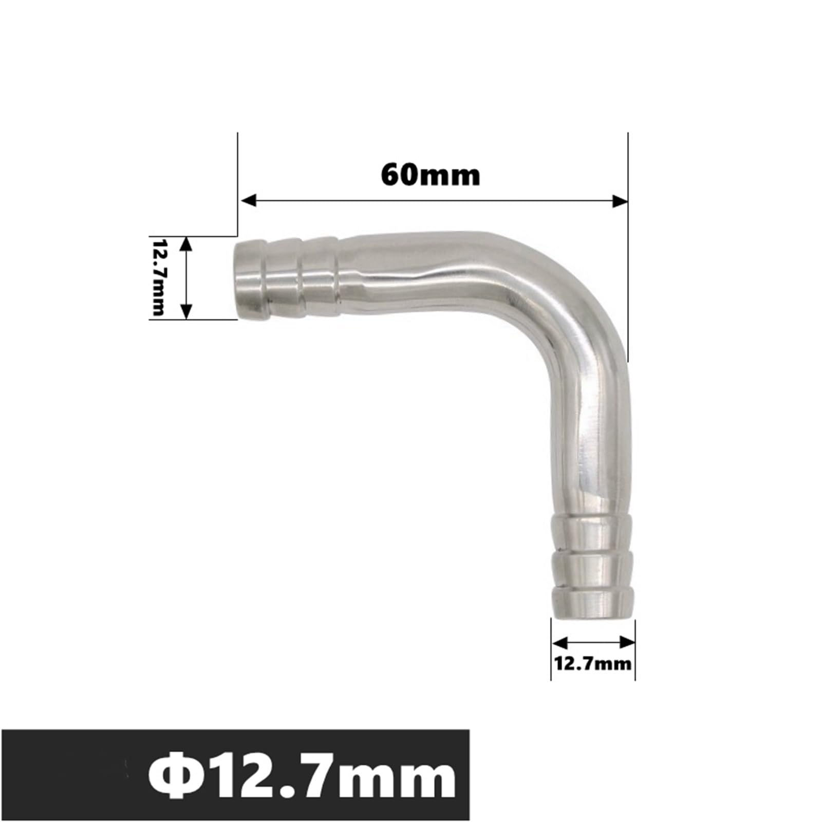 Acoplamiento de codo sanitario de acero inoxidable de 90°, manguera de 12,7 mm a 51 mm (304/316), uso doméstico e industrial (12,7 mm, SUS316L)