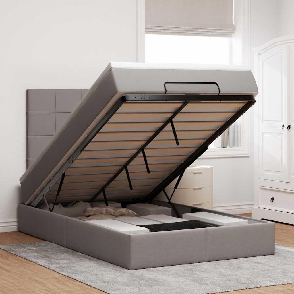 Cama otomana de 120 x 200 cm con muelles ensacados colchón LED espacio de almacenamiento cama de tela pardo hidráulica elevador para jóvenes y habitaciones de invitados