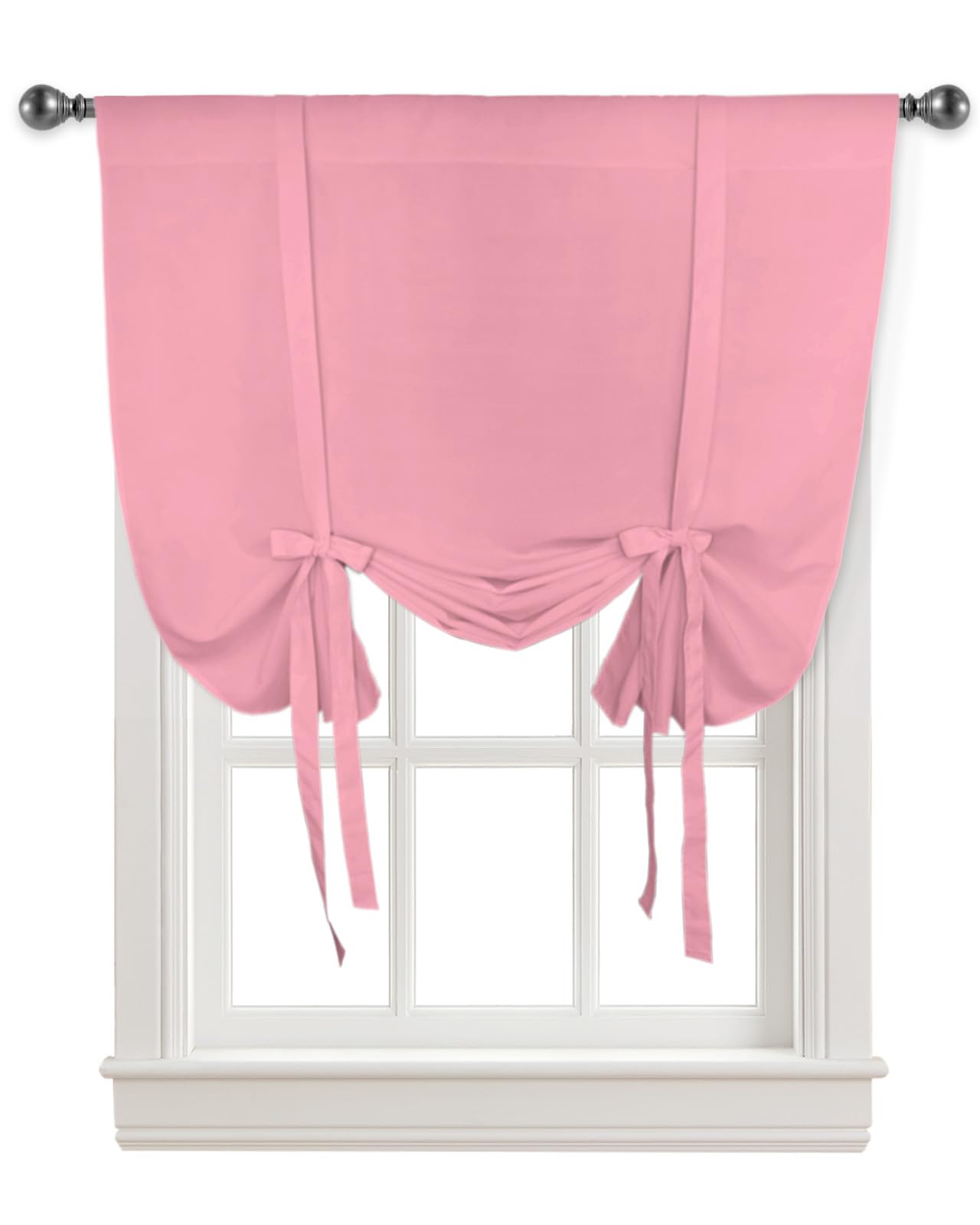 Yukro Tie Up Curtains Window Shades, Pure Pink Solid Color for Girls Rod Pocket Tie Up Window Shade, Adjustable Balloon Curtain Shade for Blinds Kitchen Bathroom, 1 Panel, 42