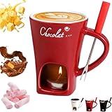 Multifunktionaler Fonduebecher Aus Keramik, Schmelzende Süße Schokofondue Tasse, Fondue Tasse mit Teelicht&Gabel, Schoko Fondue Set, für Käse,Schokolade,Butter Und Karamell (A-1)