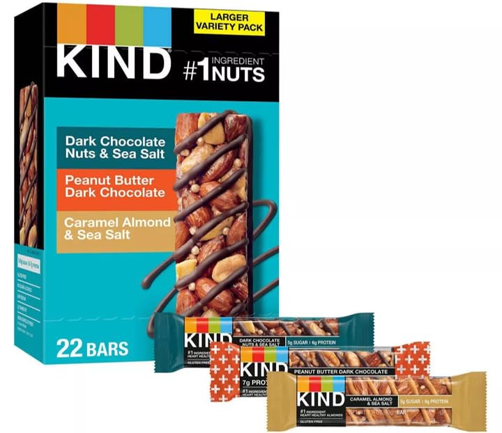 Generic KIND Nut Bar ~ Variety Pack ~ 22 Bars Full Size Bars ~ 6-7g protein/1 bar ~ Dark Chocolate Nuts & Sea Salt ~ Peanut Butter Dark Chocolate ~ Caramel Almond & Sea Salt