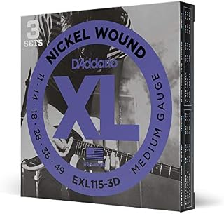 D’Addario Nickel Wound Electric Guitar Strings, 3-Pack, Med. Blues Jazz Rock, 11-49