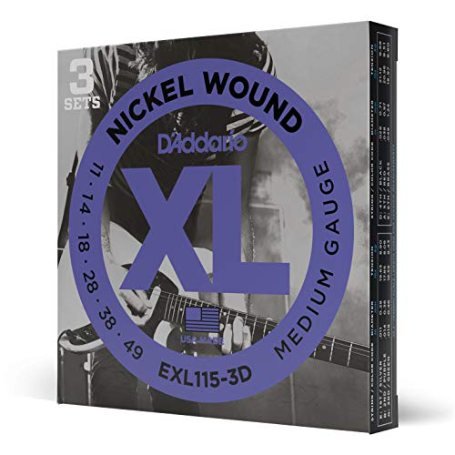 D'Addario EXL115-3D Nickel Wound Electric Guitar Strings, 3 Sets, Medium/Blues-Jazz Rock, 11-49, 3 Sets by D'Addario - Used condition - CA$11.02