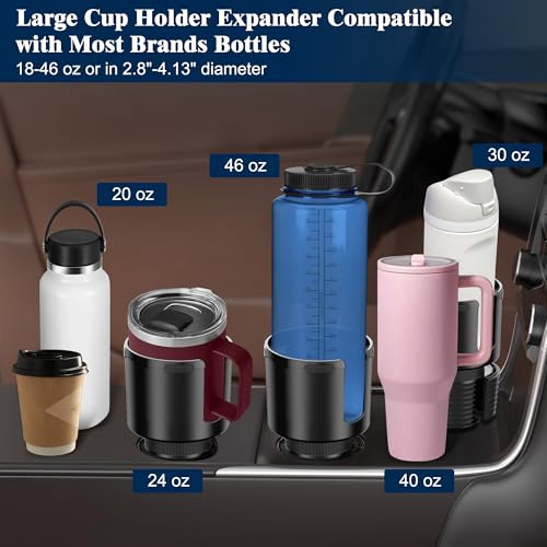 Car Cup Holder Expander, Cup Holder Expander for Car with Stretchable Rubber Base, Large Cup Holder Adapter Compatible with Yeti, Hydro Flask, Nalgene, Stanley, Owala, Bottles in 2.8”-4.13”, 1 Pack - Image 3