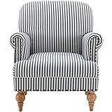 DM Furniture Mid Century Modern Accent Chair Linen Fabric Armchair Wide Reading Chairs Upholstered Lounge Chair for Bedroom/Living Room/Reception Room, Blue Stripe