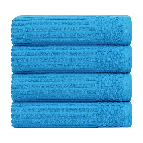 SUPERIOR 4 Piece Cotton Bath Towel Set, Includes 4 Bath Towels, Daily Use for Bathroom, Guest Bath, Quick Dry, Spa, Resort Towels, Ribbed, Absorbent, Home Essentials, Soho Collection, Azure